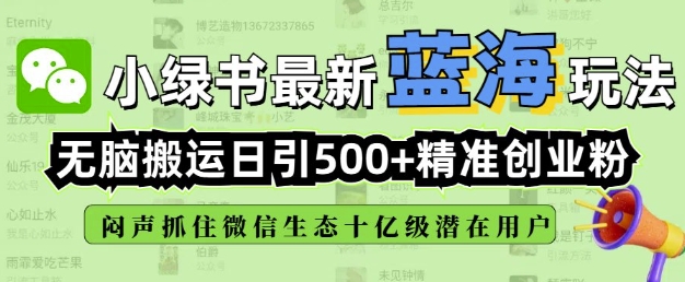 小绿书无脑搬运引流，全自动日引500精准创业粉，微信生态内又一个闷声发财的机会-学长网络
