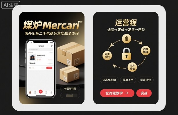 煤炉Mercari国外闲鱼二手电商运营实战全流程，仿品高利润，简单上手，闷声搞钱-学长网络