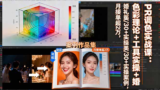 PR调色实战课：色彩理论+工具实操+婚礼医美/30+实操案例，月接单超2万-学长网络