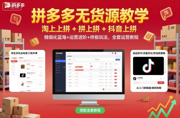拼多多无货源教学，淘上拼+拼上拼+抖上拼，精细化蓝海+运营进阶+终极玩法，全套运营教程-学长网络