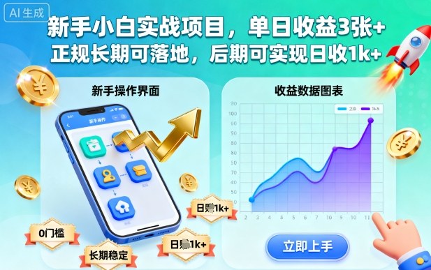 新手小白实战项目，单日收益3张+，正规长期可落地，后期可实现日收1k+【揭秘】-学长网络