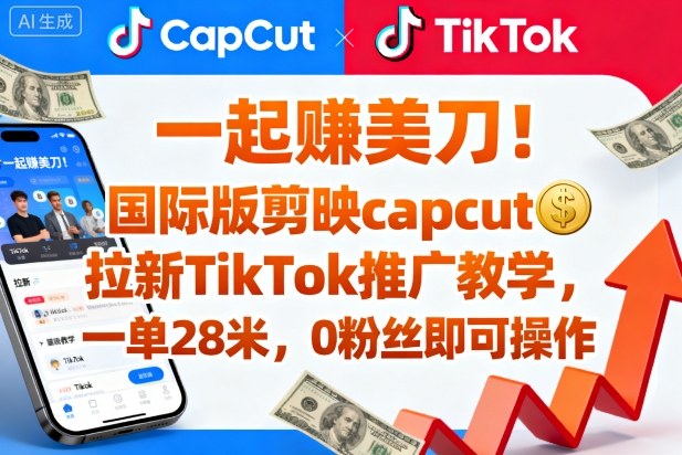 一起賺美刀！国际版剪映capcut拉新TikTok推广教学，一单28米，0粉丝即可操作(附推广入口和教学)-学长网络
