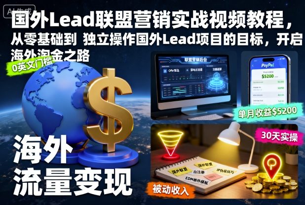 国外Lead联盟营销实战视频教程，从零基础到独立操作国外Lead项目的目标，开启海外淘金之路-学长网络