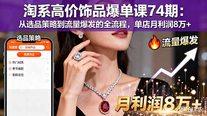 淘系高价饰品爆单课74期：从选品策略到流量爆发的全流程，单店月利润8万+-学长网络