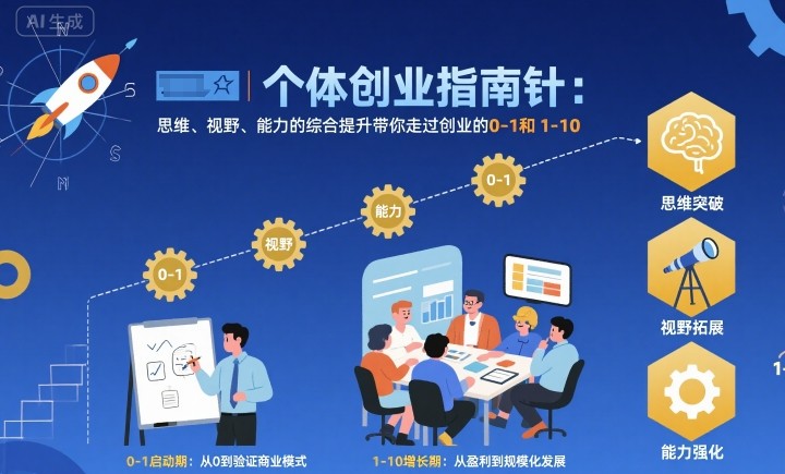 个体创业指南针，思维、视野、能力的综合提升带你走过创业的0-1和1-10【音频】-学长网络