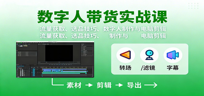 数字人变现实战课:流量获取、选品技巧、数字人制作与电脑剪辑-学长网络