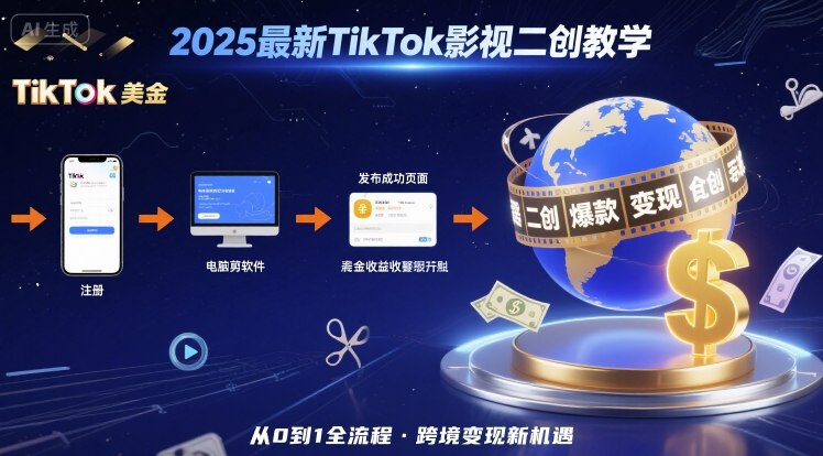 2025年最新TikTok影视二创教学,从注册到发布撸美金全流程,跨境变现新机遇-学长网络