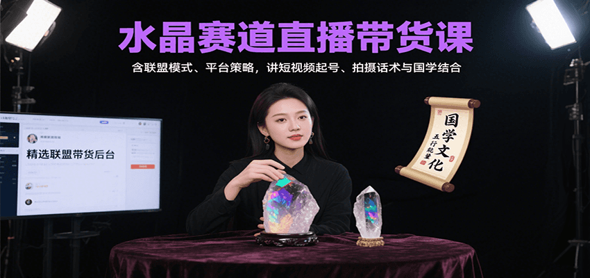 水晶赛道直播带货课：含联盟模式、平台策略，讲短视频起号、拍摄话术与国学结合-学长网络