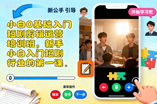 小白0基础入门短剧剪辑运营培训班,新手小白入门短剧行业的第一课-学长网络