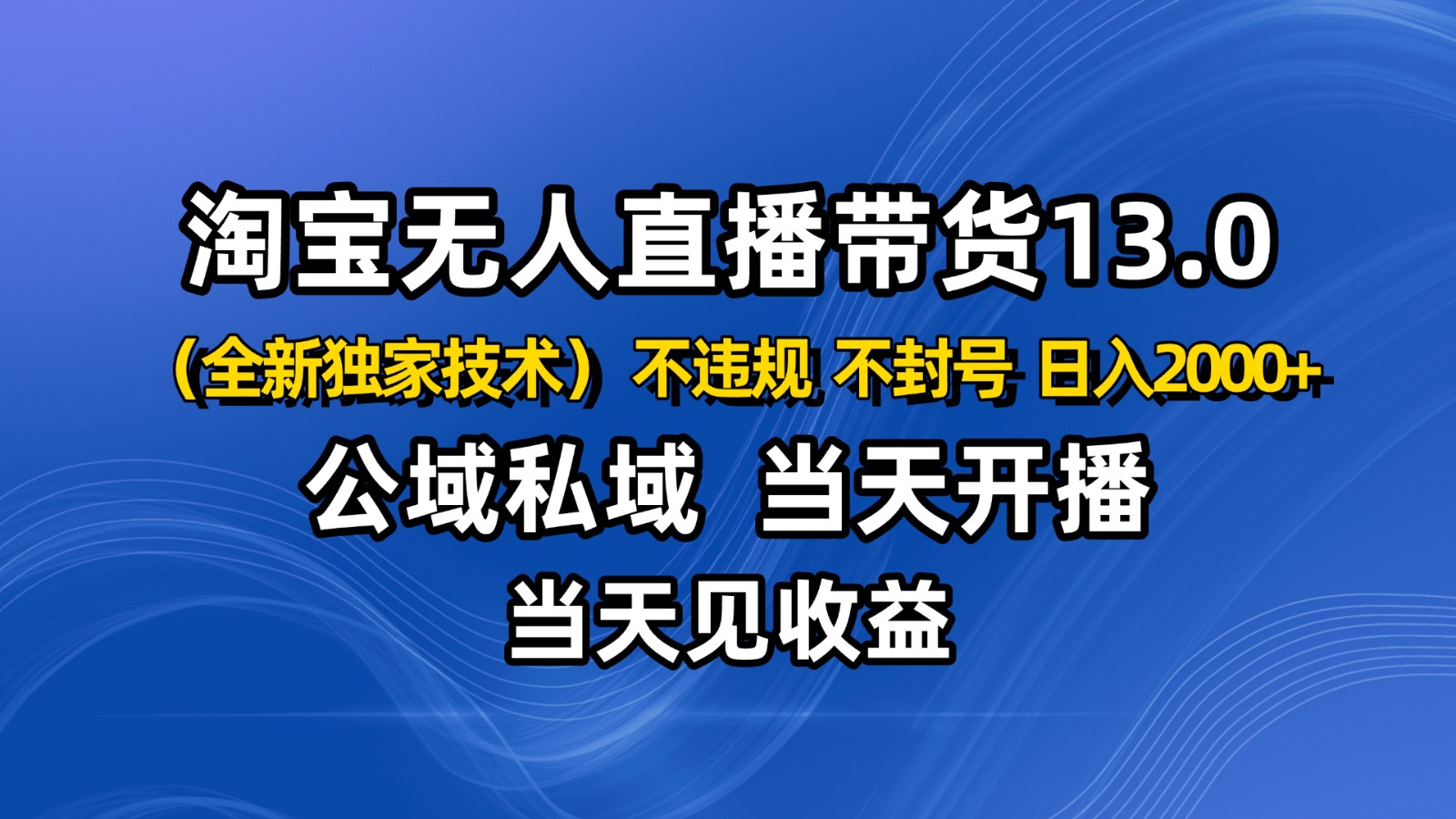 淘宝无人直播13.0，公域私域技术，不封号，不违规 布局下半年旺季赛道，日入2000+-学长网络