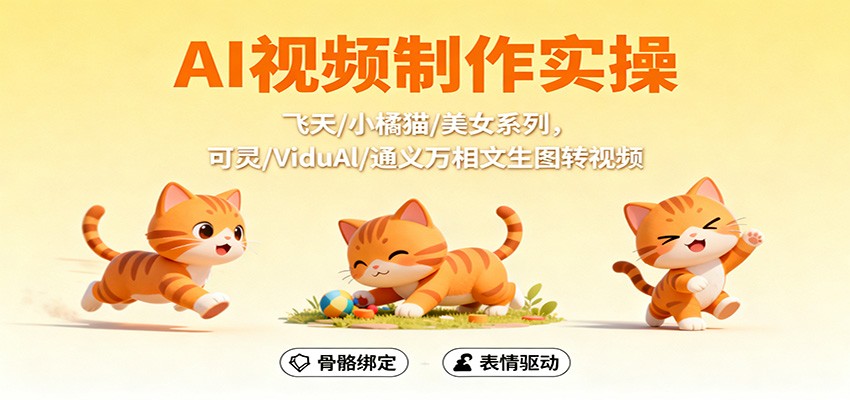 AI视频制作实操，飞天/小橘猫/美女系列，可灵/ViduAl/通义万相文生图转视频-学长网络