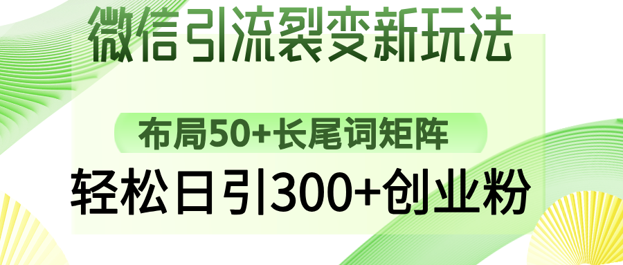 微信引流裂变新玩法：布局50+长尾词矩阵，轻松日引300+创业粉-学长网络