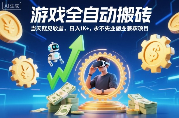 游戏全自动搬砖，当天就见收益，日入1K+，永不失业副业兼职项目【揭秘】-学长网络