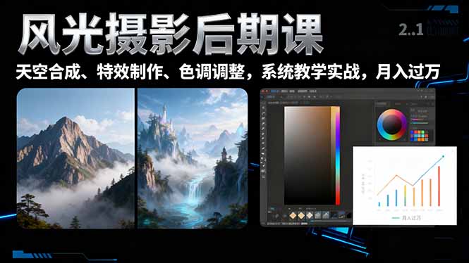 风光摄影后期课，一键换天空合成、特效制作、色调调整，月入过万-学长网络