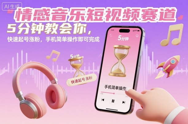 情感音乐短视频赛道，5分钟教会你，快速起号涨粉，手机简单操作即可完成-学长网络