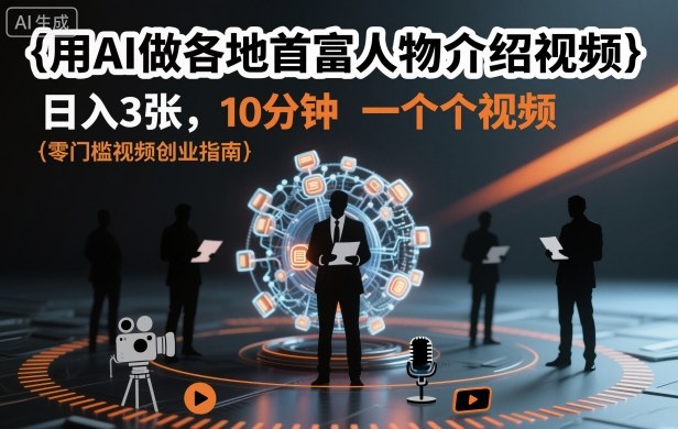 用AI做各地首富人物介绍视频，日入3张，10分钟一个视频-学长网络