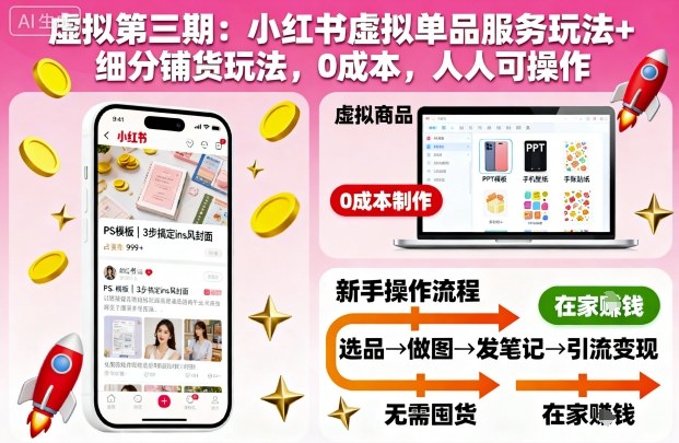 虚拟第三期：小红书虚拟单品服务玩法+细分铺货玩法，0成本，人人可操作(更新)-学长网络