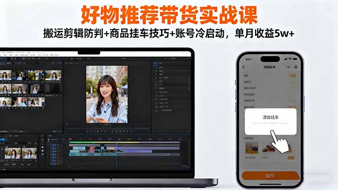 好物推荐带货实战课：搬运剪辑防判+商品挂车技巧+账号冷启动，单月收益5w+-学长网络