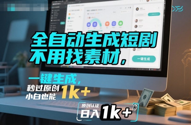全自动生成短剧，不用找素材，不用剪辑，一键生成，秒过原创，小白也能轻松日入1k+【揭秘】-学长网络