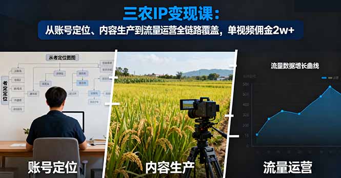 三农IP变现课：从账号定位、内容生产到流量运营全链路覆盖，单视频佣金2w+-学长网络
