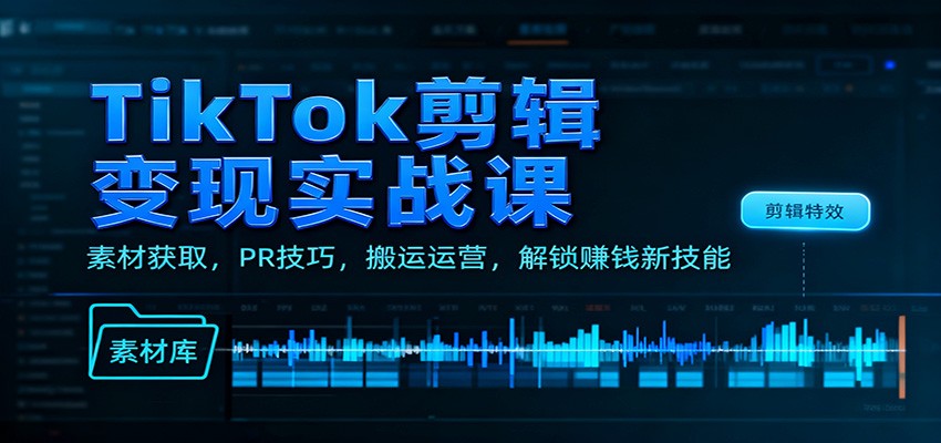 TikTok剪辑变现实战课：素材获取，PR技巧，搬运运营，解锁赚钱新技能-学长网络