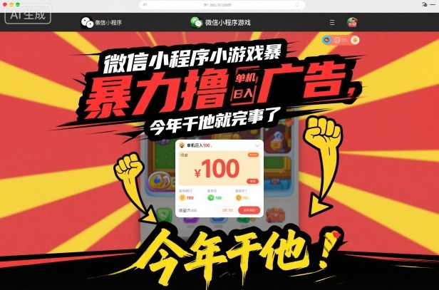 微信小程序小游戏暴力撸广告，单机日入100，今年干他就完事了-学长网络