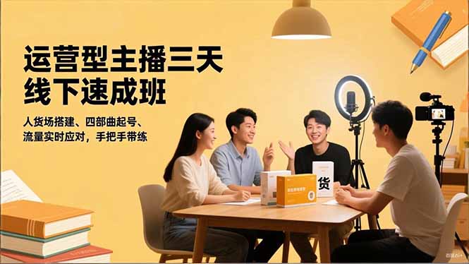 运营型主播三天线下班，人货场搭建,四部曲起号,流量实时应对，手把手带练-学长网络