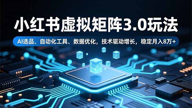 小红书虚拟矩阵3.0玩法，AI选品、自动化工具、数据优化，技术驱动增长，稳定月入8万+-学长网络