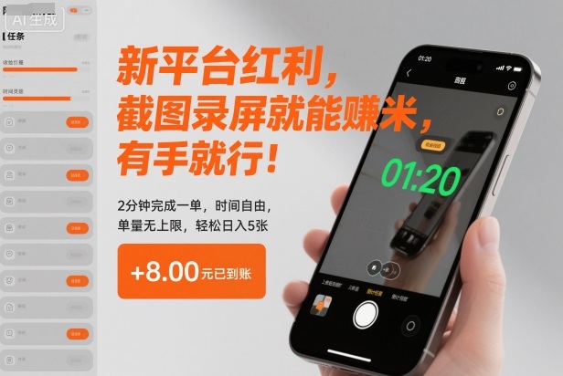 新平台红利，截图录屏就能賺米，有手就行！2分钟完成一单，时间自由，单量无上限，轻松日入5张【揭秘】-学长网络