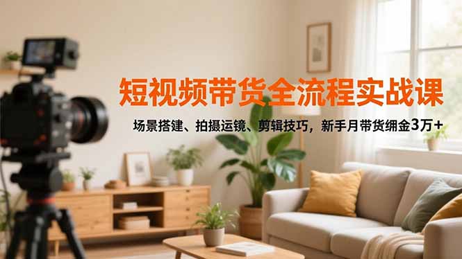 短视频带货全流程实战课，场景搭建、拍摄运镜、剪辑技巧，新手月带货佣金3万+-学长网络