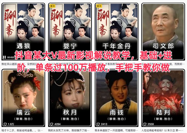 抖音某大V最新影视解说教学，基础+进阶，单条过100万播放，手把手教你做-学长网络
