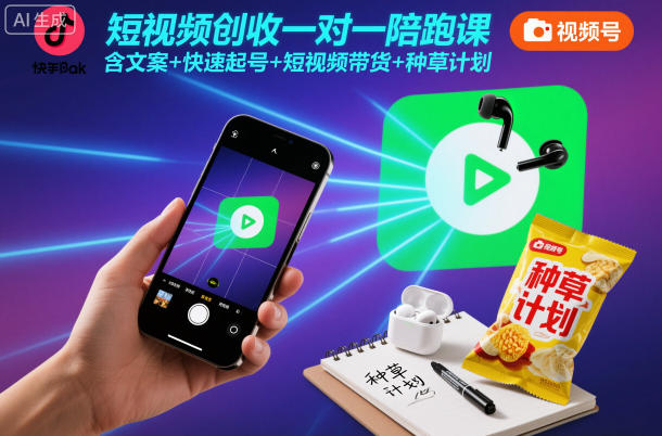 短视频创收一对一陪跑课，含文案+快速起号+短视频带货+种草计划-学长网络