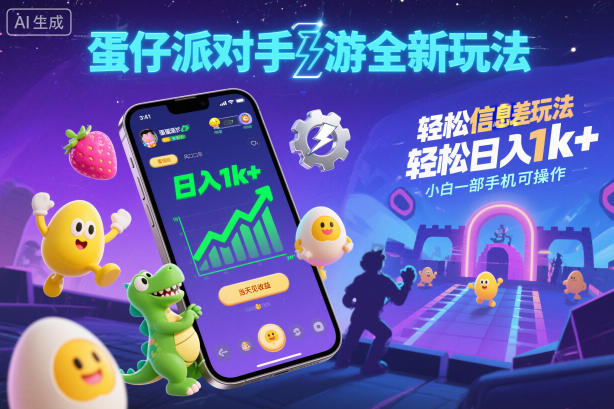蛋仔派对手游全新玩法，轻松日入1k+，风口信息差玩法，当天见收益，小白一部手机可操作-学长网络