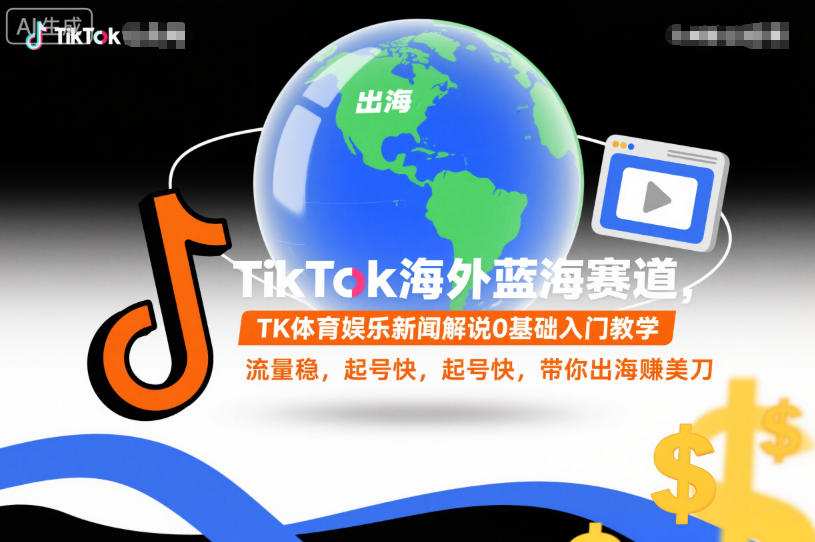 TikTok海外蓝海赛道，TK体育娱乐新闻解说0基础入门教学，流量稳，起号快，带你出海賺美刀-学长网络