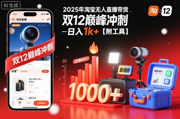2025年淘宝无人直播带货，冲刺双12，日入1k+【附工具】【揭秘】-学长网络