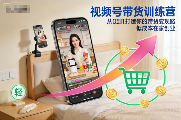 视频号带货训练营，从0到1打造你的带货变现路，低成本在家创业-学长网络