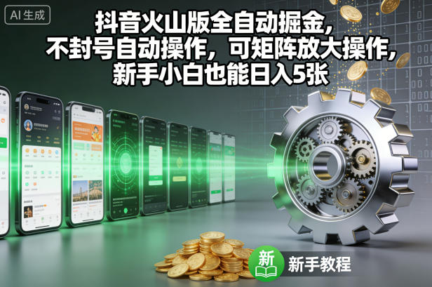 抖音火山版全自动掘金，不封号自动操作，可矩阵放大操作，新手小白也能日入5张【揭秘】-学长网络