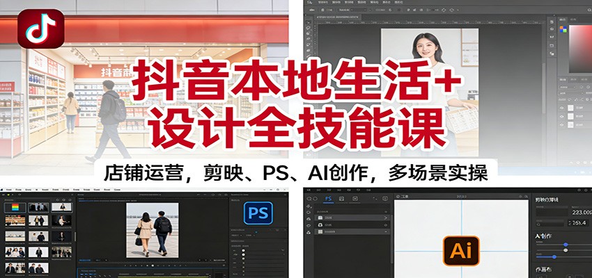 抖音本地生活+设计全技能课：店铺运营，剪映、PS、AI创作，多场景实操-学长网络