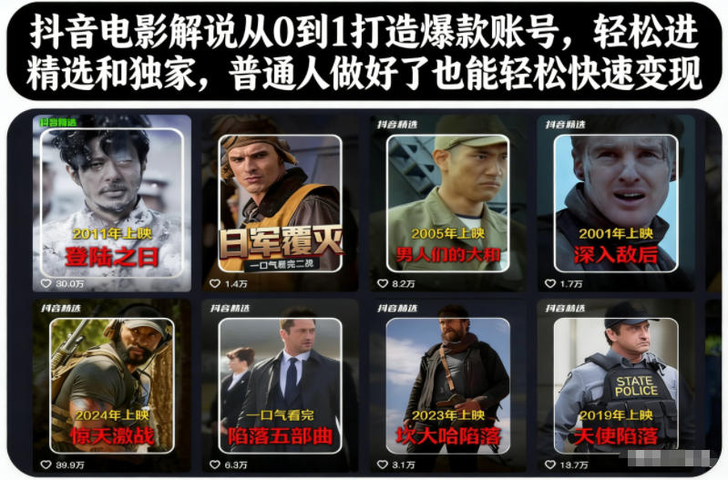 抖音电影解说从0到1打造爆款账号，轻松进精选和独家，普通人做好了也能轻松快速变现-学长网络