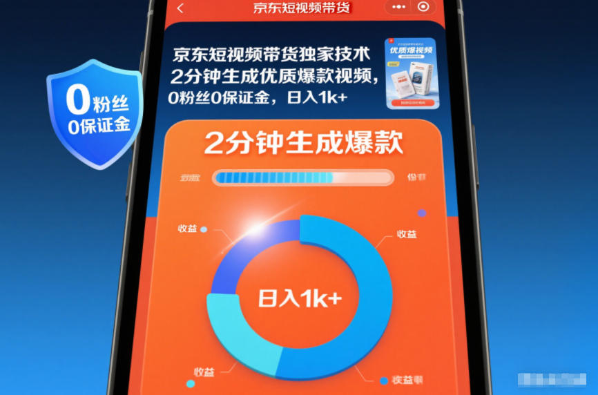 京东短视频带货独家技术，2分钟生成一条优质爆款视频，0粉丝0保证金，日入1k+【揭秘】-学长网络
