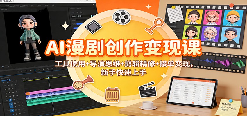 AI漫剧创作变现课：工具使用+导演思维+剪辑精修+接单变现，新手快速上手-学长网络