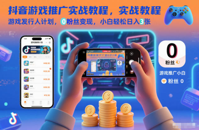 抖音游戏推广实战教程，游戏发行人计划，0粉丝变现，小白轻松日入3张-学长网络