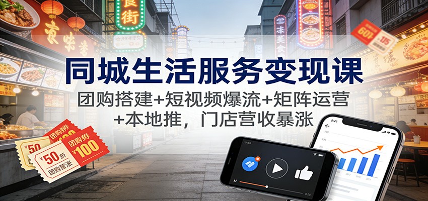 同城生活服务变现课：团购搭建+短视频爆流+矩阵运营+本地推，门店营收暴涨-学长网络