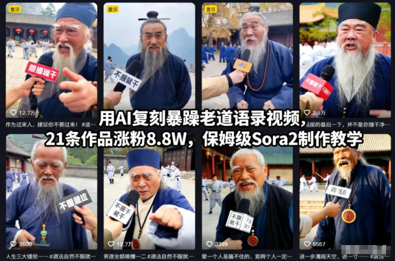 用AI复刻暴躁老道语录视频,21条作品涨粉8.8W,保姆级Sora2制作教学-学长网络