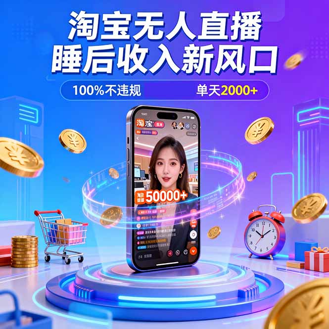 淘宝无人直播，不违规不封号，直播100小时卖了5万，年底旺季！-学长网络