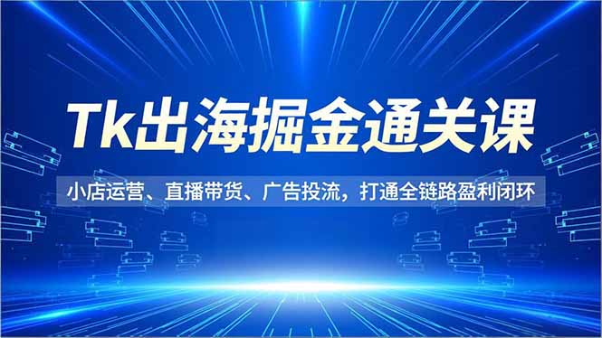 Tk出海掘金通关课，小店运营、直播带货、广告投流，打通全链路盈利闭环-学长网络