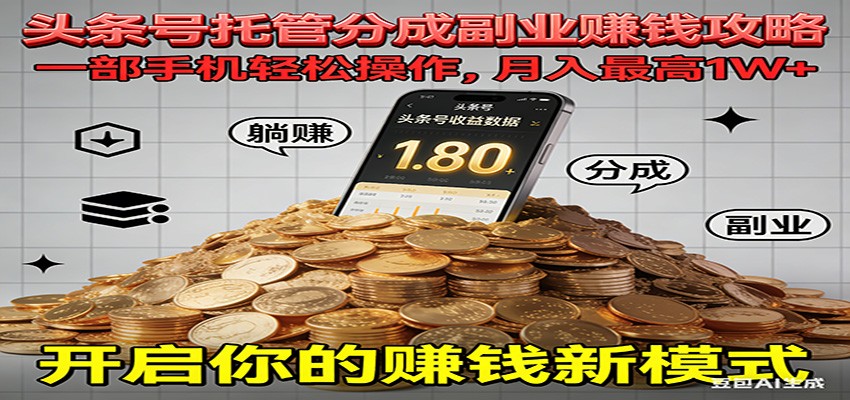 全程托管今日头条，一部手机就可以开干，最高躺赚1W+-学长网络