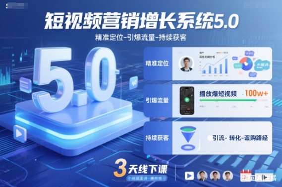 短视频营销增长系统5.0，精准定位-引爆流量-持续获客，3天线下课(音频+图片)-学长网络