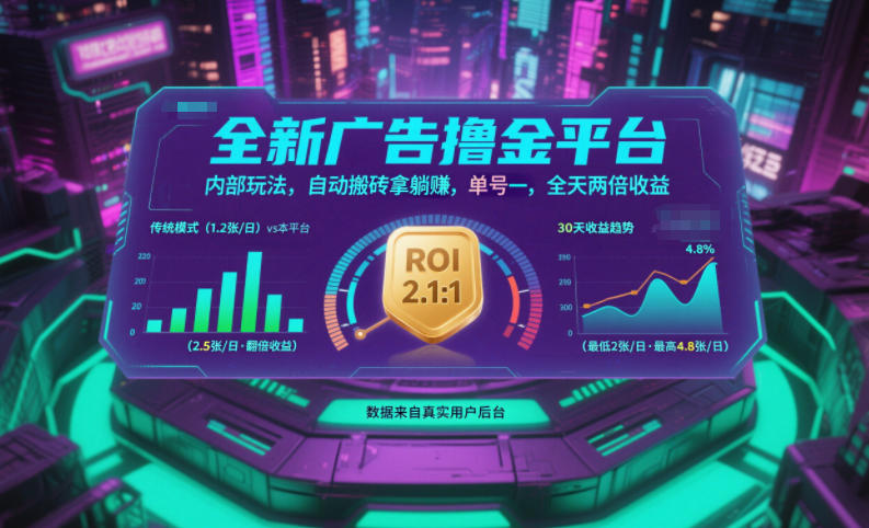 全新广告撸金平台，内部玩法，自动搬砖拿躺賺，单号一天保底2张+，全天两倍收益【揭秘】-学长网络