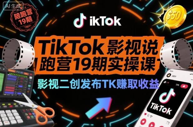 TikTok影视解说陪跑营19期实操课，影视二创发布TK賺取收益，万播收益50美金(更新)-学长网络